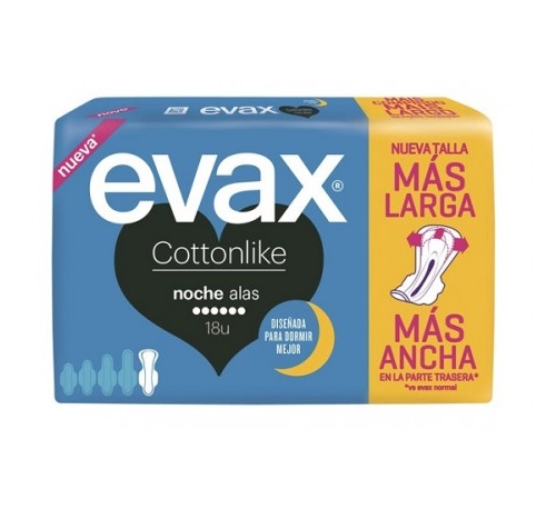 Compresas higienicas femeninas - evax cottonlike (noche con alas 18 compresas)