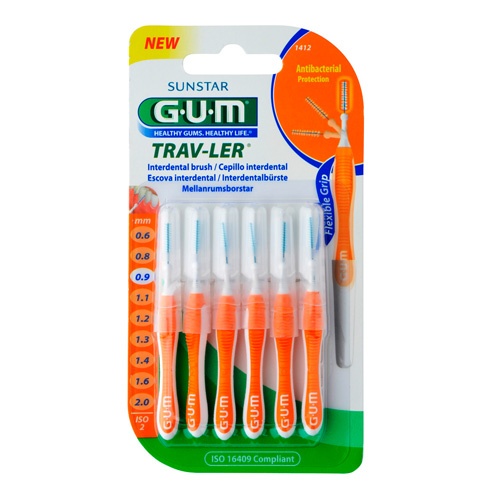 Cepillo interdental viaje - gum 1412 trav-ler (ultrafino 0.9 mm cilindrico 6u)