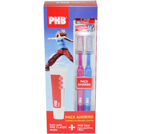 Pack phb total pasta dental + - cepillo dental classic medio (2 cepillos)