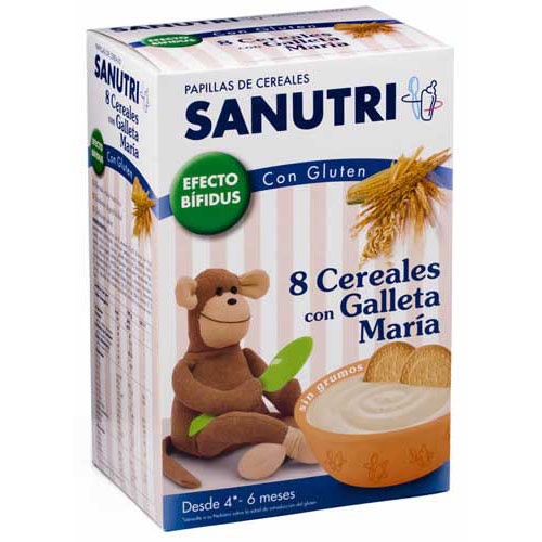 Sanutri papilla 8 cereales con galleta maria - fos con gluten (2 bolsas 300 g)