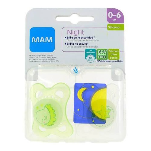 Chupete silicona - mam original night (0- 6 m 2 u +caja esterilizadora)