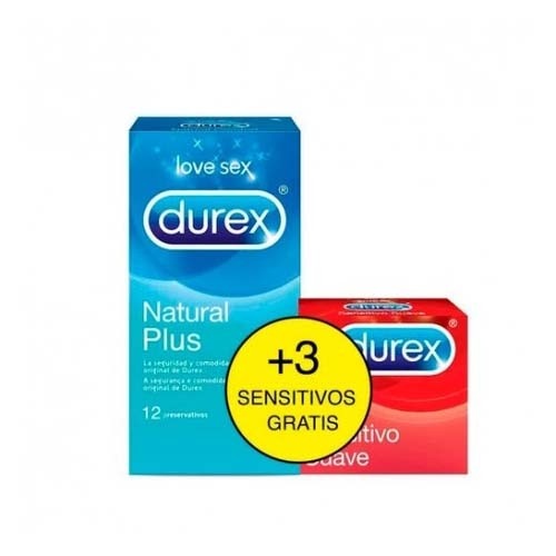 Durex natural plus + durex sensitivo confort - preservativos (pack 12 + 3 preserv)